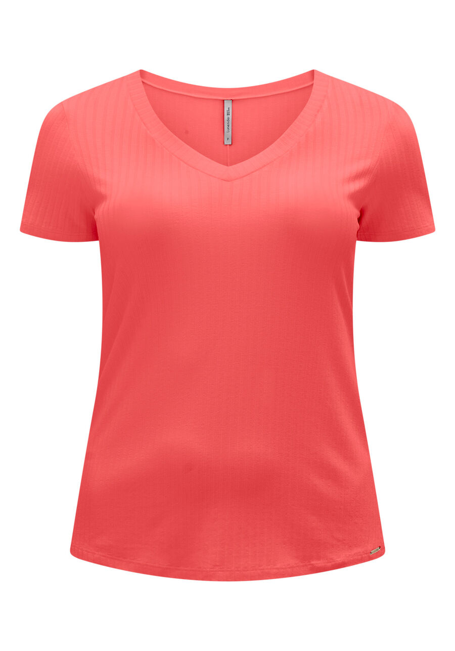 Blusa Básica Em Malha Canelada Com Mangas Curtas E Decote V, . Blusa Básica Em Malha Canelada Com Mangas Curtas E Decote V, , large.