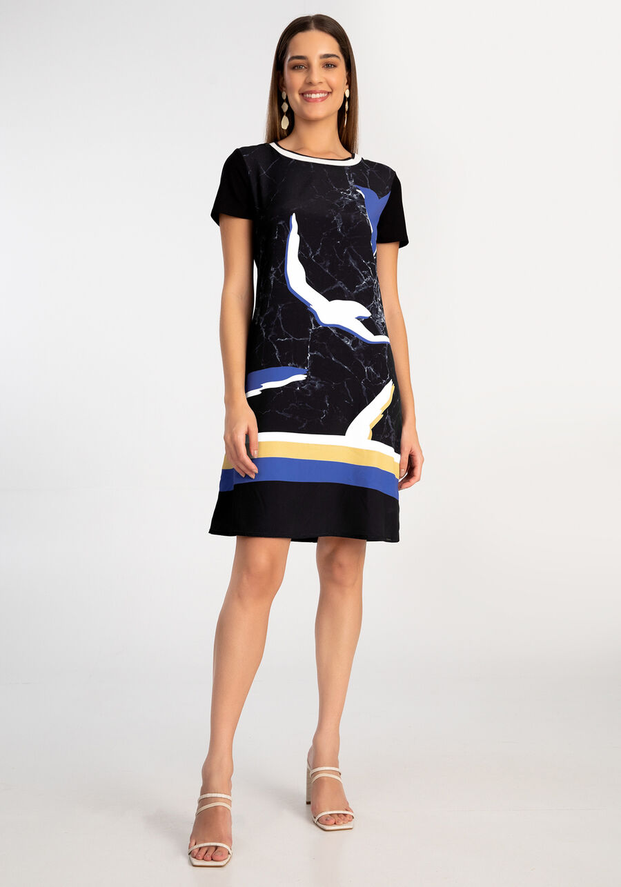 Vestido Curto Reto Estampado com Retilínea, . Vestido Curto Reto Estampado com Retilínea, , large.