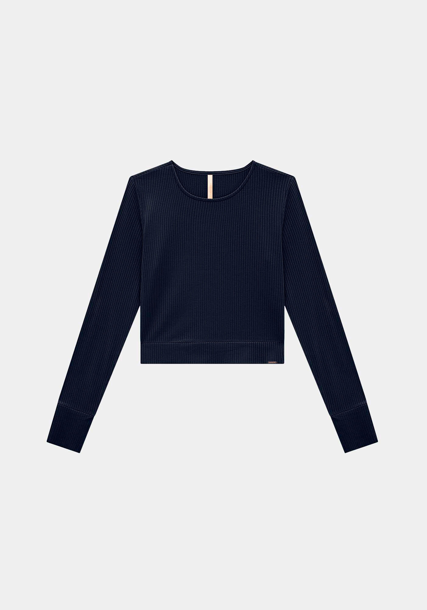 Blusa Manga Longa Canelada Cropped, , large.