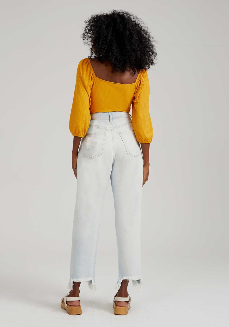 Calça Jeans Mommy Cropped com Rasgados e Lenço, . Calça Jeans Mommy Cropped com Rasgados e Lenço, , large.