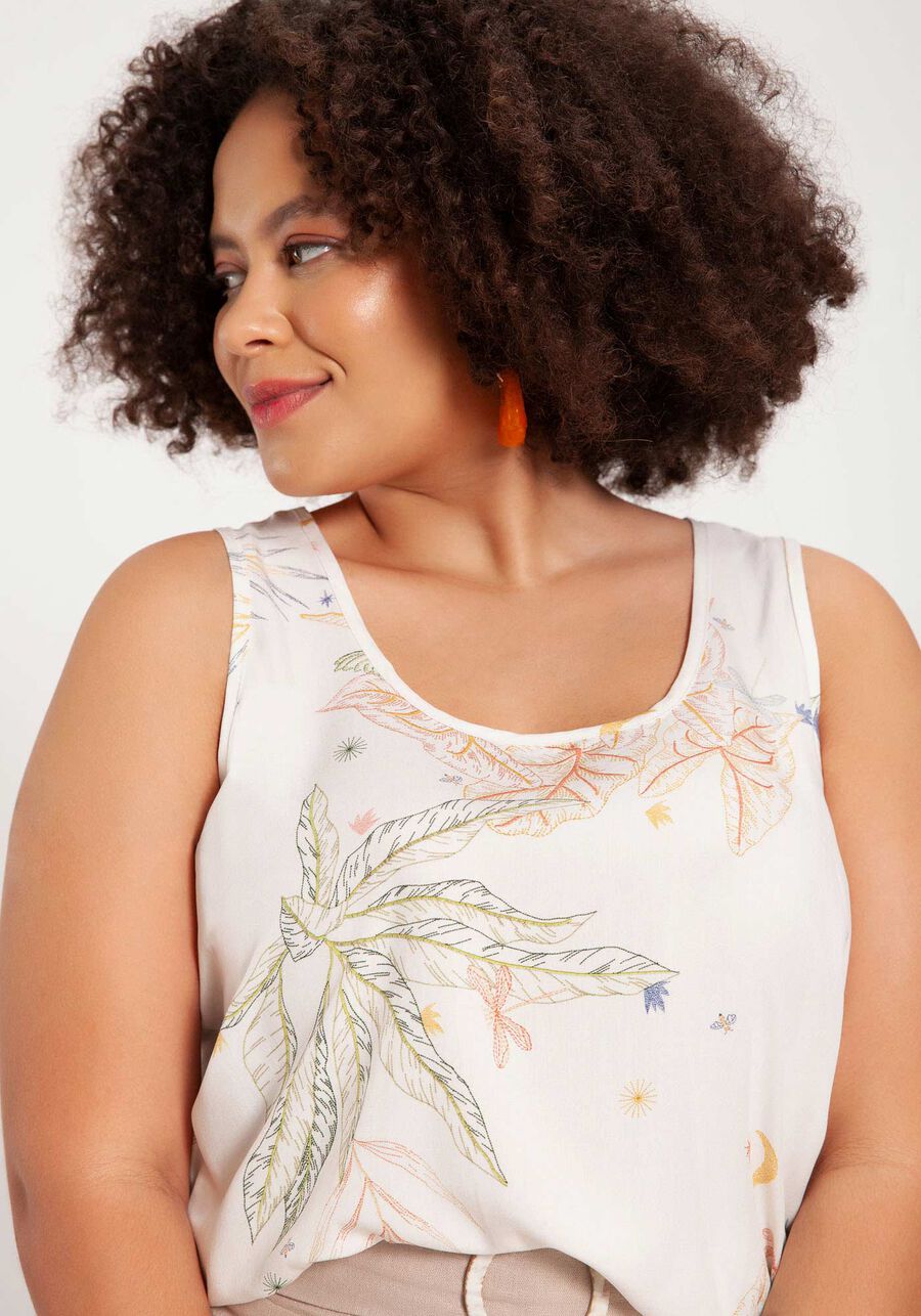 Regata Plus Size em Viscose Estampada, , large.