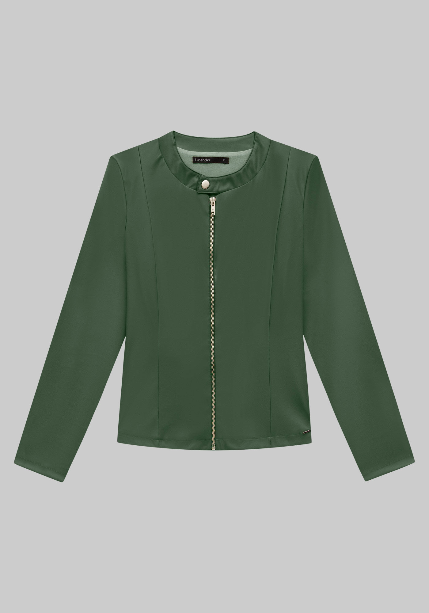 Jaqueta em PU com Bot&atilde;o Gola, VERDE FURIA, large.