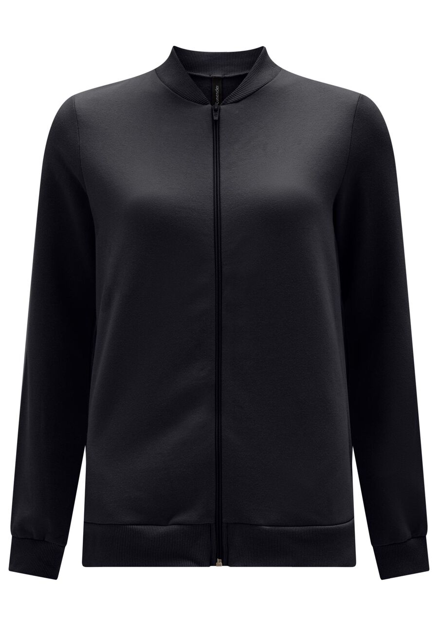 Jaqueta Com Zíper Em Moletom Felpado, PRETO REATIVO. Jaqueta Com Zíper Em Moletom Felpado, PRETO REATIVO, large.