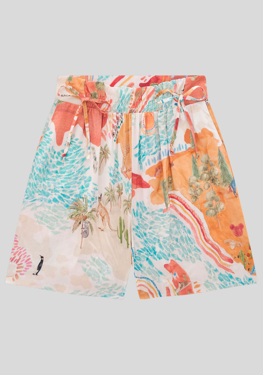 Shorts Estampado em Viscose com Bolsos, VOLTA AO MUNDO AZUL, large.