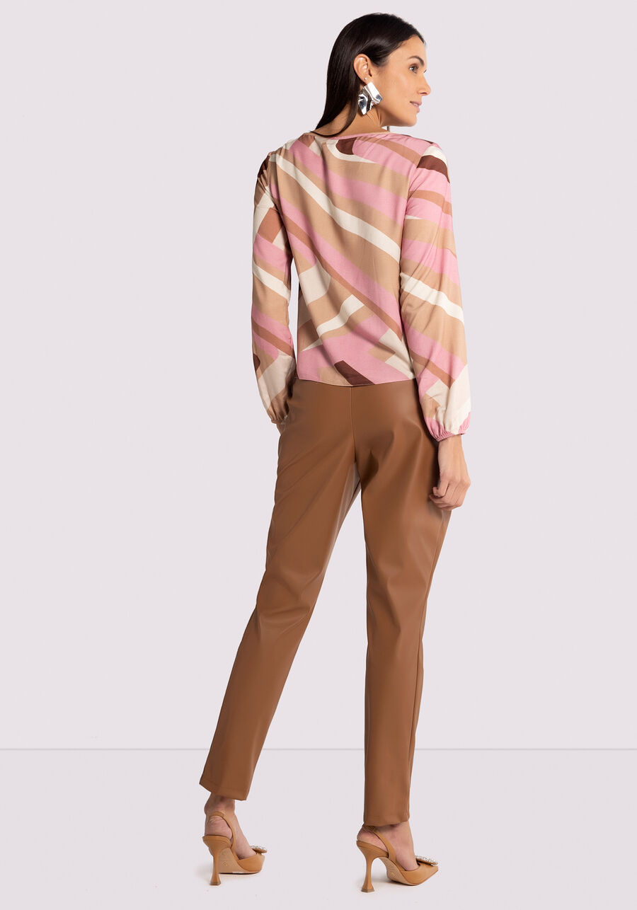 Blusa Manga Longa Bufante em Viscose Estampada, PARALELOS ROSA. Blusa Manga Longa Bufante em Viscose Estampada, PARALELOS ROSA, large.