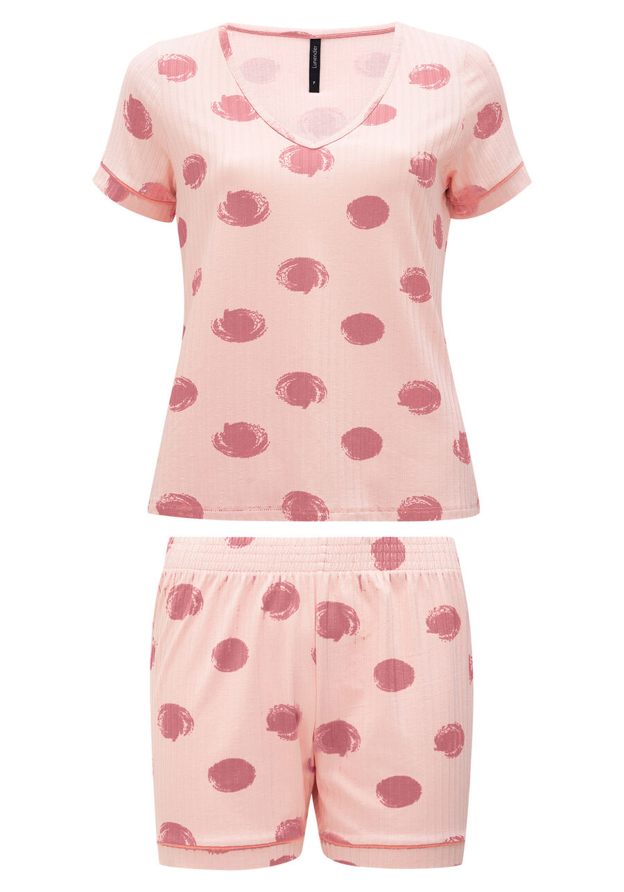 Pijama Estampado Canelado Com Shorts E Blusa De Manga Curta, HOME ROSA. Pijama Estampado Canelado Com Shorts E Blusa De Manga Curta, HOME ROSA, large.