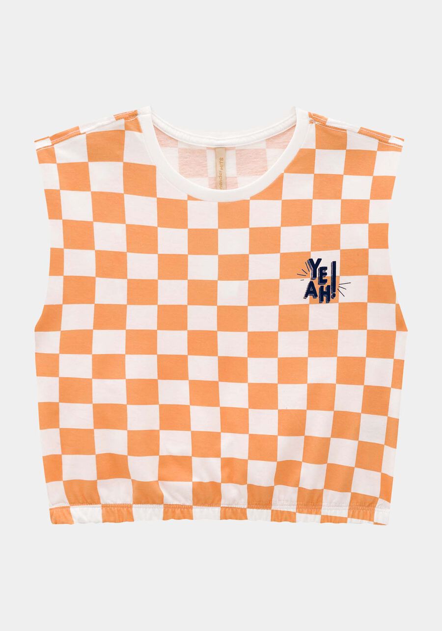 Blusa Muscle Tee Cropped Xadrez Juvenil, LARANJA BOUQUET. Blusa Muscle Tee Cropped Xadrez Juvenil, LARANJA BOUQUET, large.