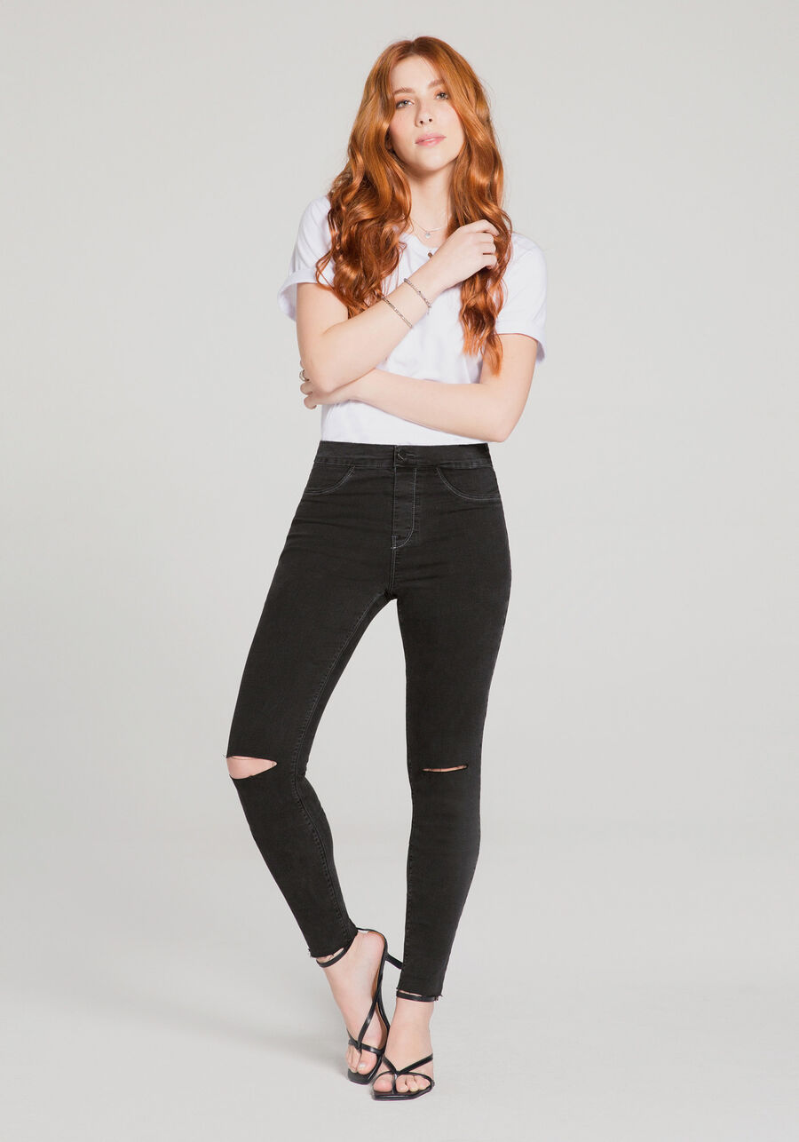 Calça Jeans Skinny Cropped Fit For Me ECO, PRETO REATIVO. Calça Jeans Skinny Cropped Fit For Me ECO, PRETO REATIVO, large.