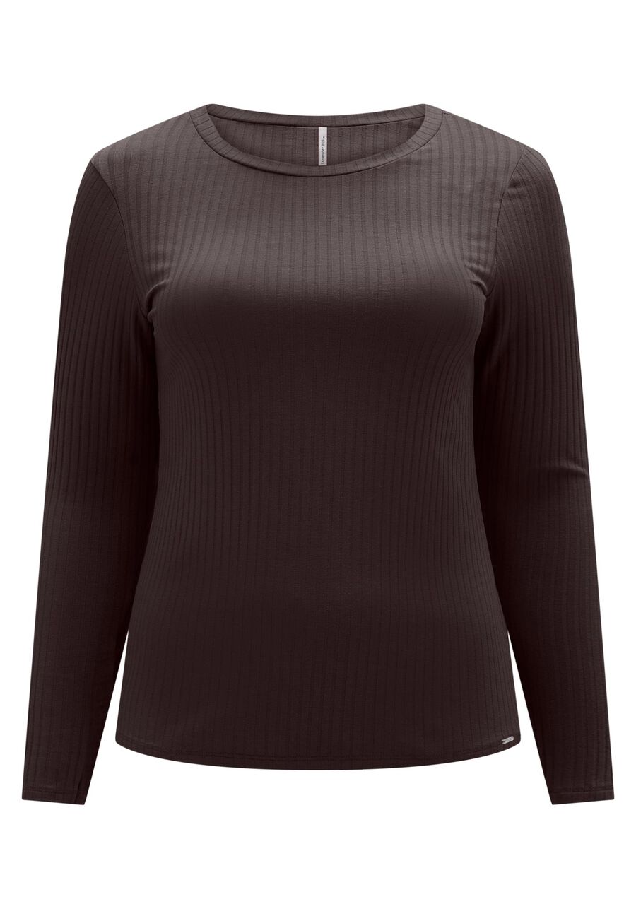 Blusa Básica De Mangas Longas Plus Size Em Malha Canelada, . Blusa Básica De Mangas Longas Plus Size Em Malha Canelada, , large.