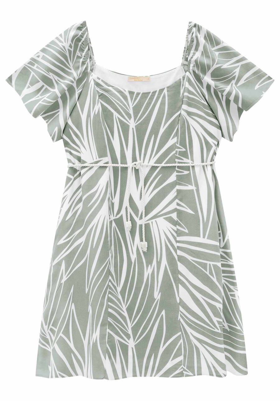 Vestido Plus Size Curto Estampado com Cinto, VERDE MINERAL. Vestido Plus Size Curto Estampado com Cinto, VERDE MINERAL, large.