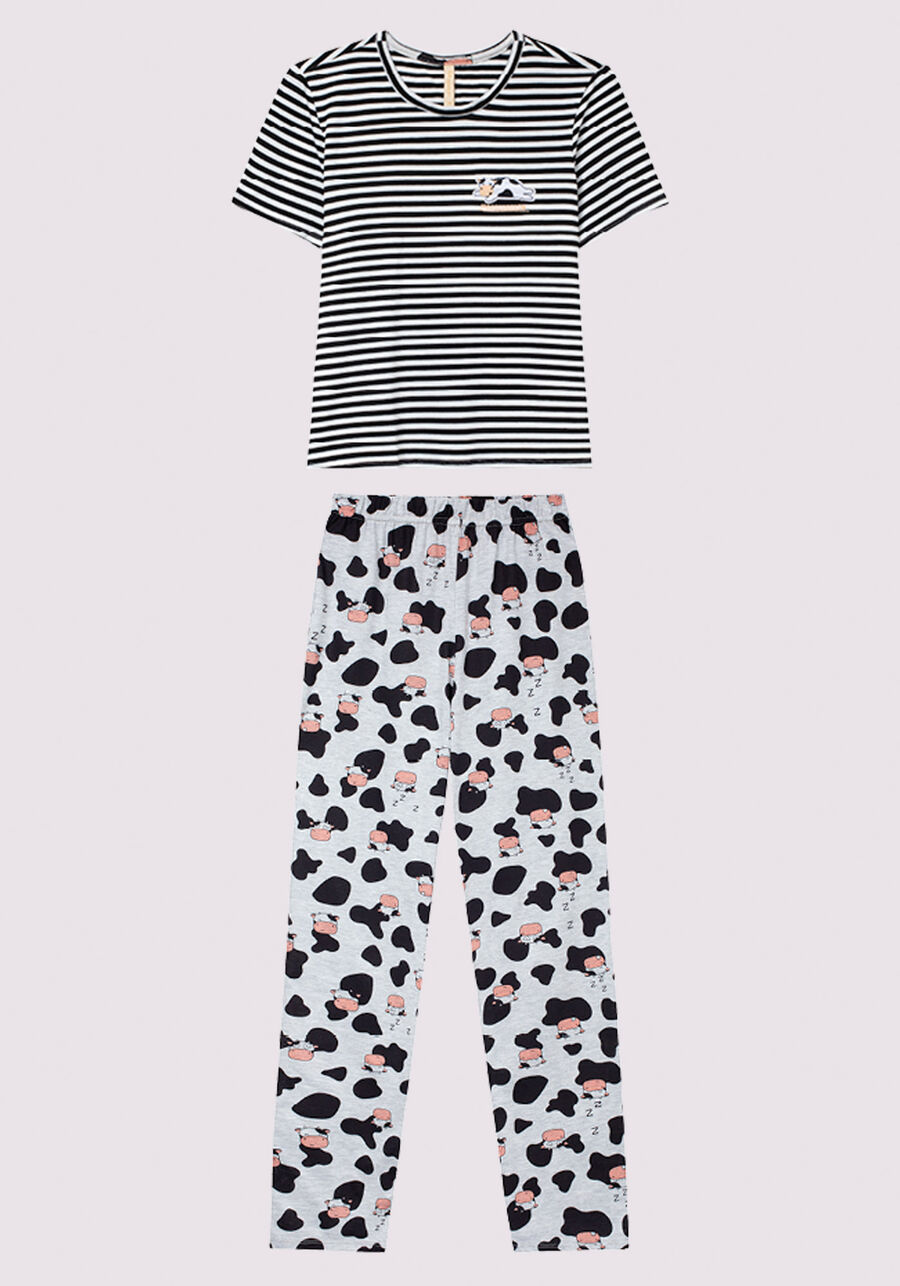 Pijama Juvenil Estampado com Blusa e Calça, , large.
