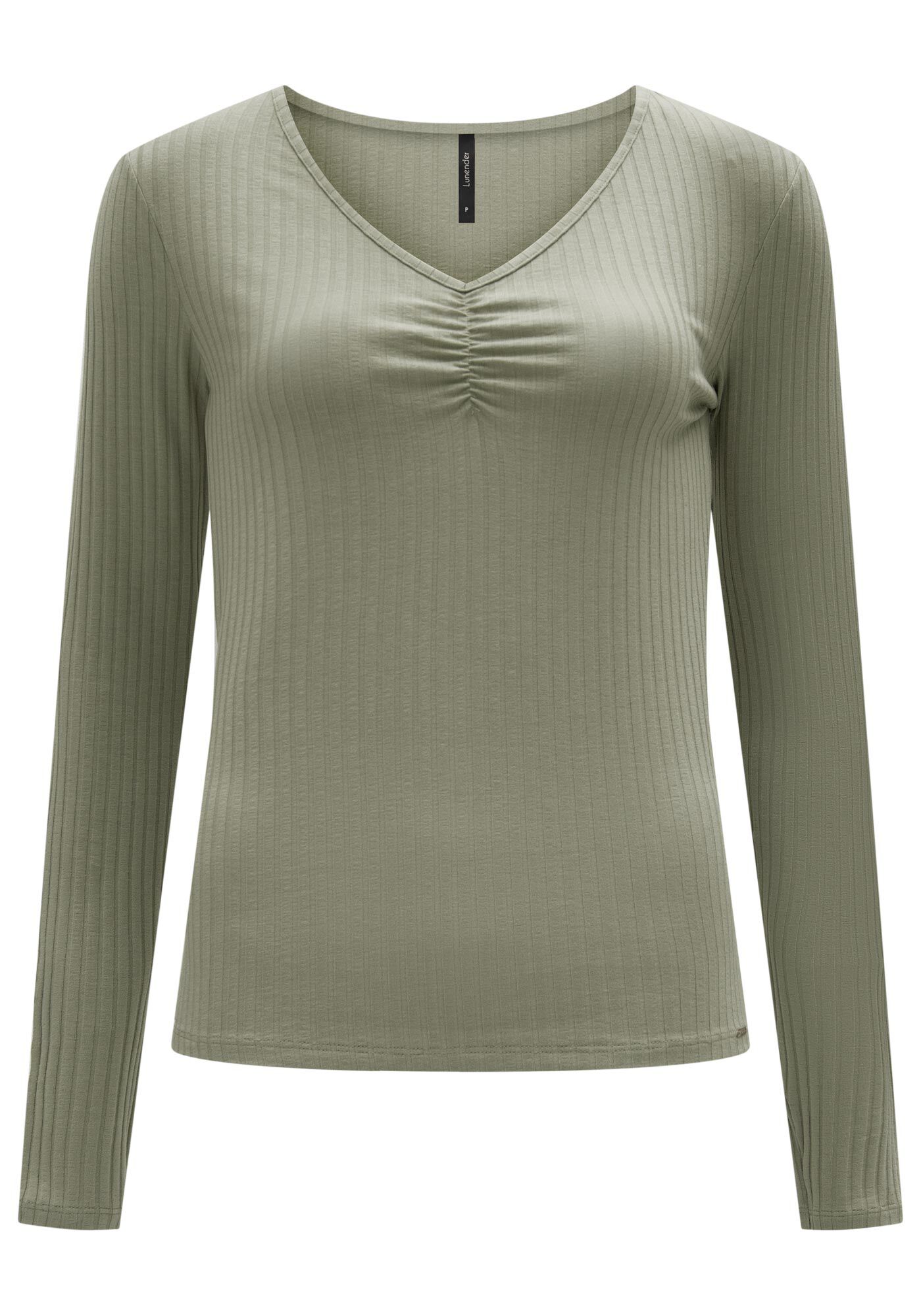 Blusa De Malha Canelada Com Mangas Longas E Decote Em V, , large.