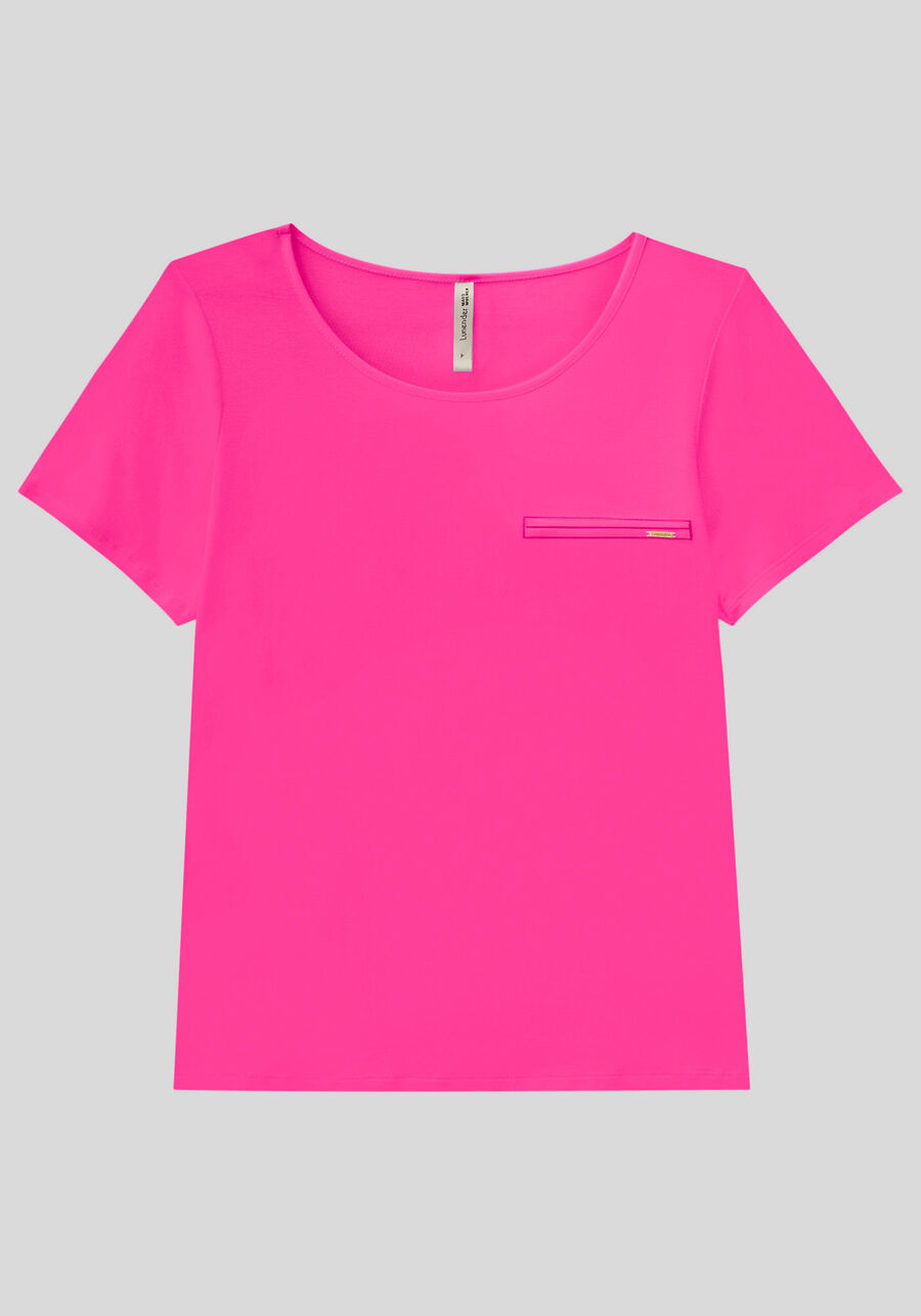 Blusa Básica Lisa De Mangas Curtas Com Detalhe Frontal, . Blusa Básica Lisa De Mangas Curtas Com Detalhe Frontal, , large.