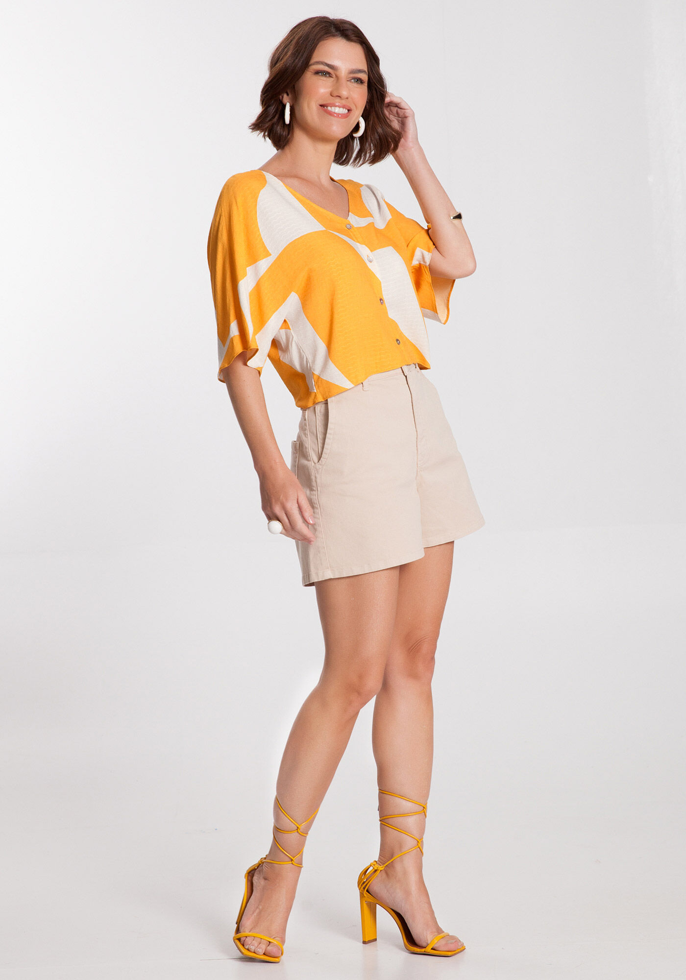 Camisa Manga Curta em Viscose Estampada, , large.