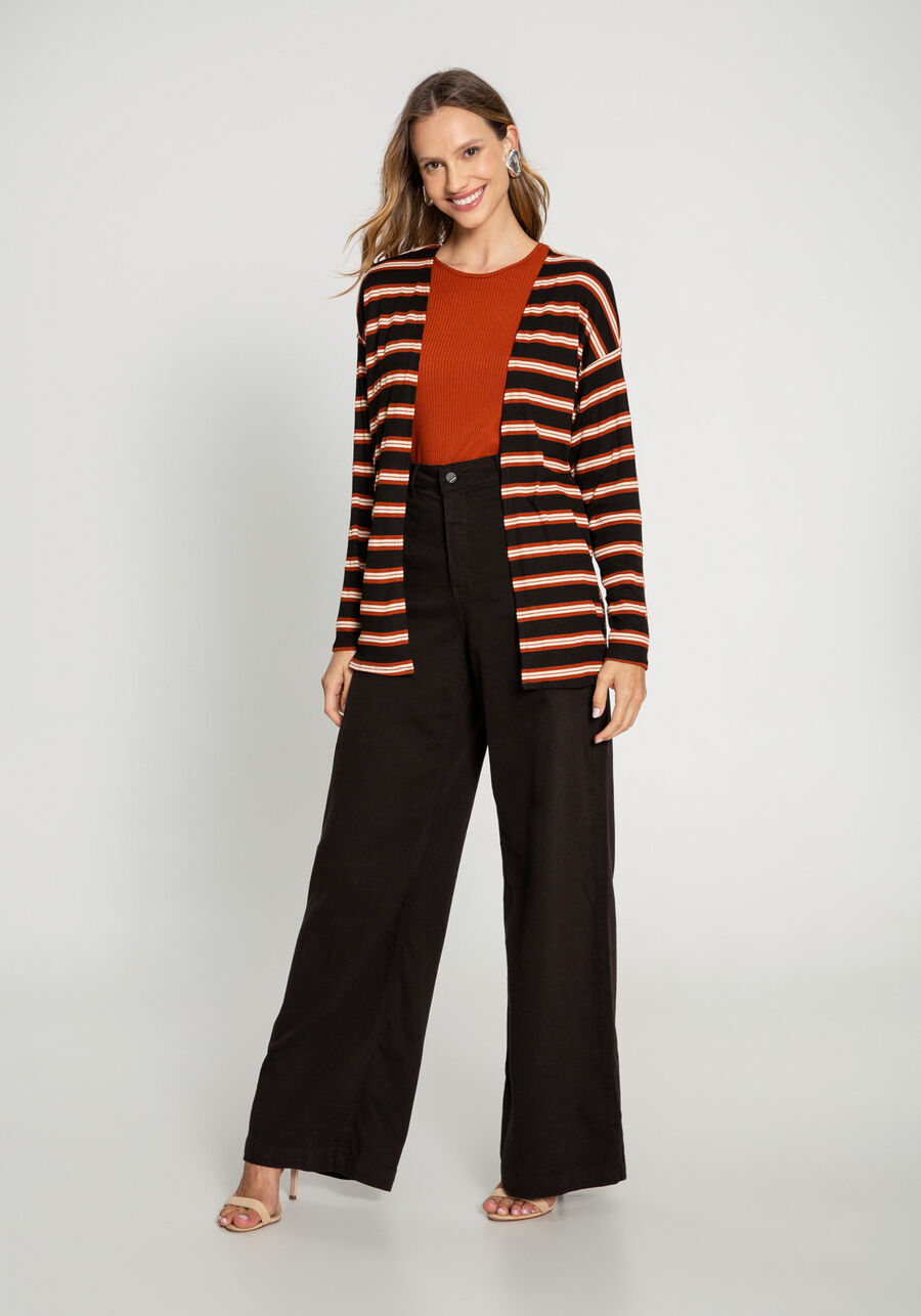 Cardigan Alongado Listrado em Malha, . Cardigan Alongado Listrado em Malha, , large.