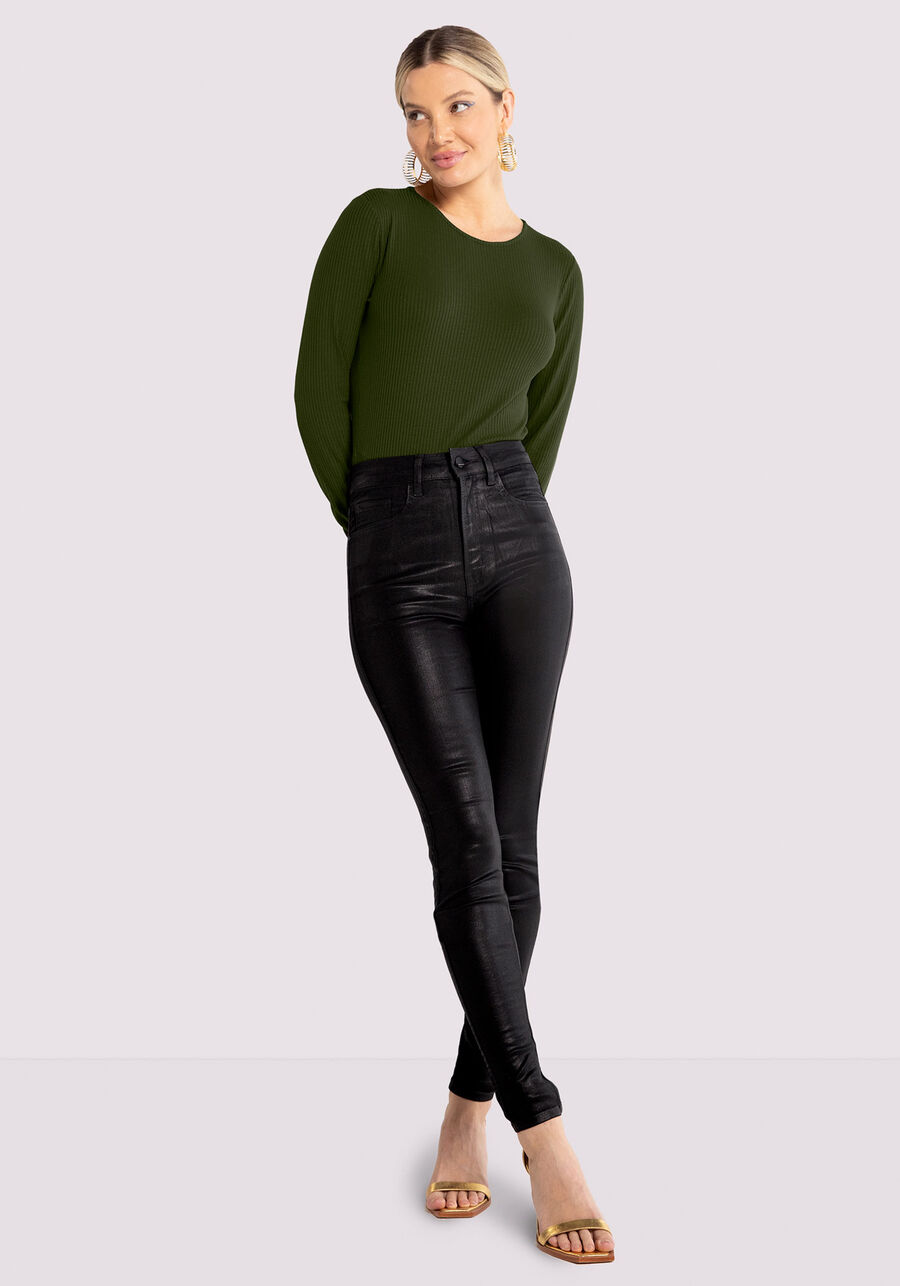 Calça Jeans Skinny Cintura Alta com Efeito Gloss, PRETO REATIVO. Calça Jeans Skinny Cintura Alta com Efeito Gloss, PRETO REATIVO, large.