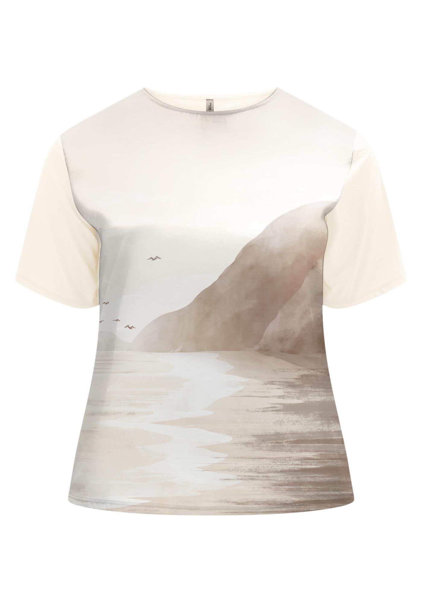 Blusa Plus Size Estampada De Mangas Curtas Com Gola Redonda, BRANCO OFF WHITE, large.