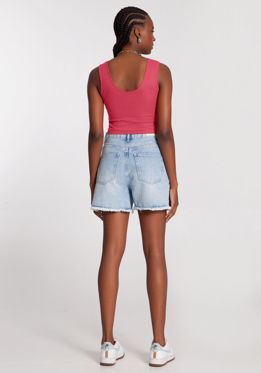 Regata Cropped Canelada com Decote V, ROSA MORENA. Regata Cropped Canelada com Decote V, ROSA MORENA, large.