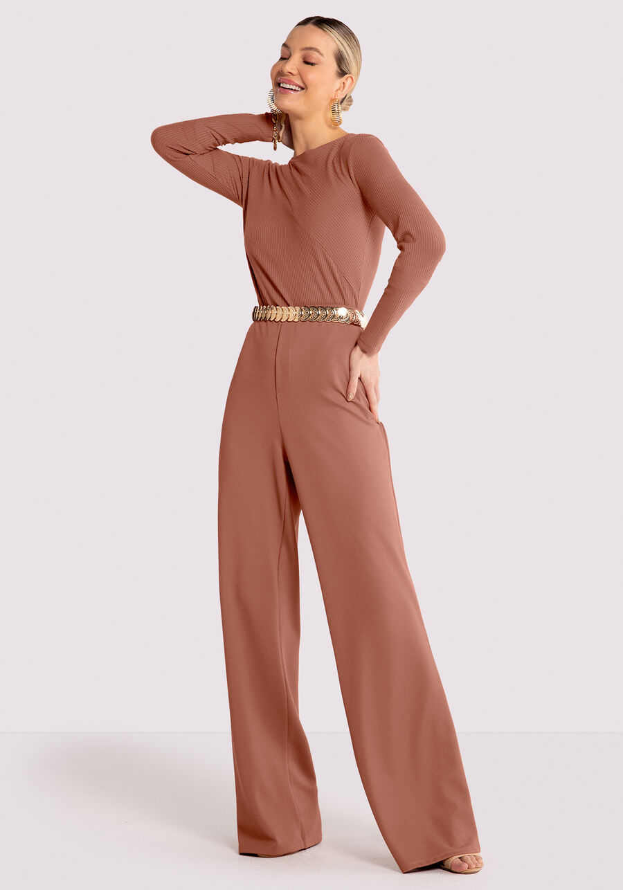 Calça Wide Leg em Malha Alfaiataria, MARROM CHUTNEY. Calça Wide Leg em Malha Alfaiataria, MARROM CHUTNEY, large.