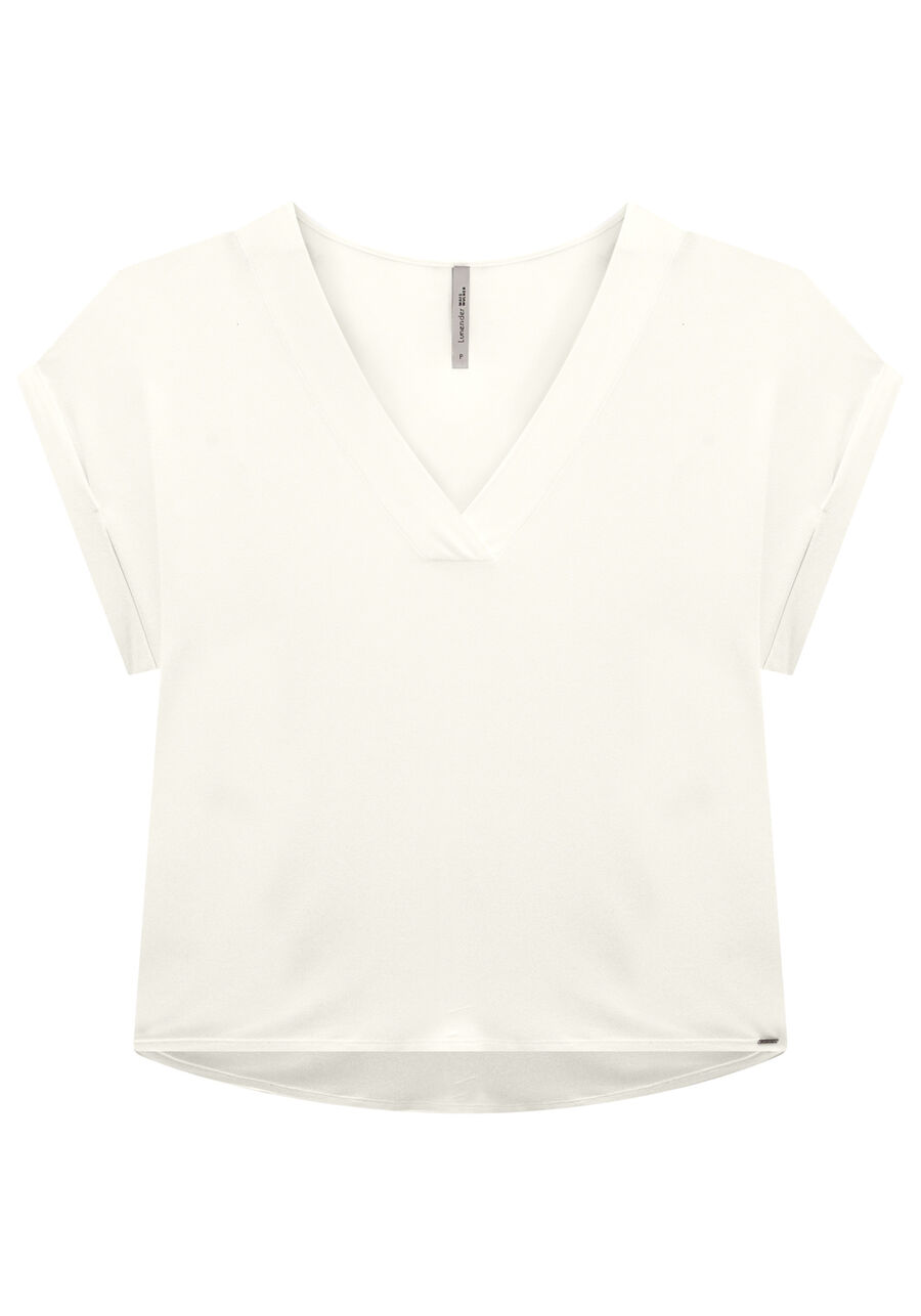 Blusa Plus Size em Malha Viscose com Decote V, BRANCO OFF WHITE. Blusa Plus Size em Malha Viscose com Decote V, BRANCO OFF WHITE, large.