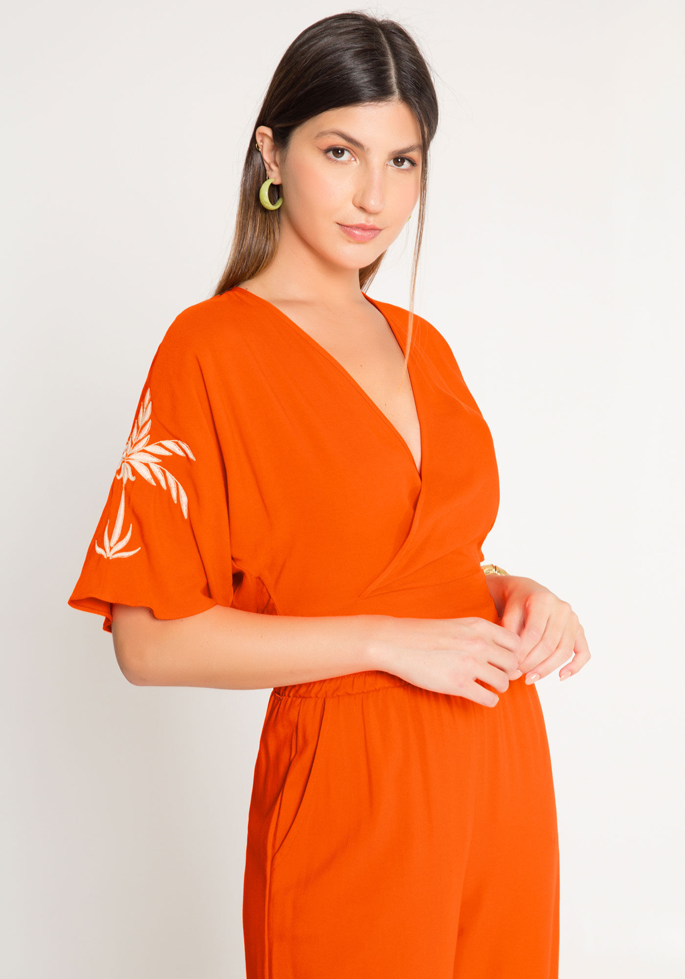 Blusa Cropped em Viscose com Bordado, LARANJA MAMAO, large.