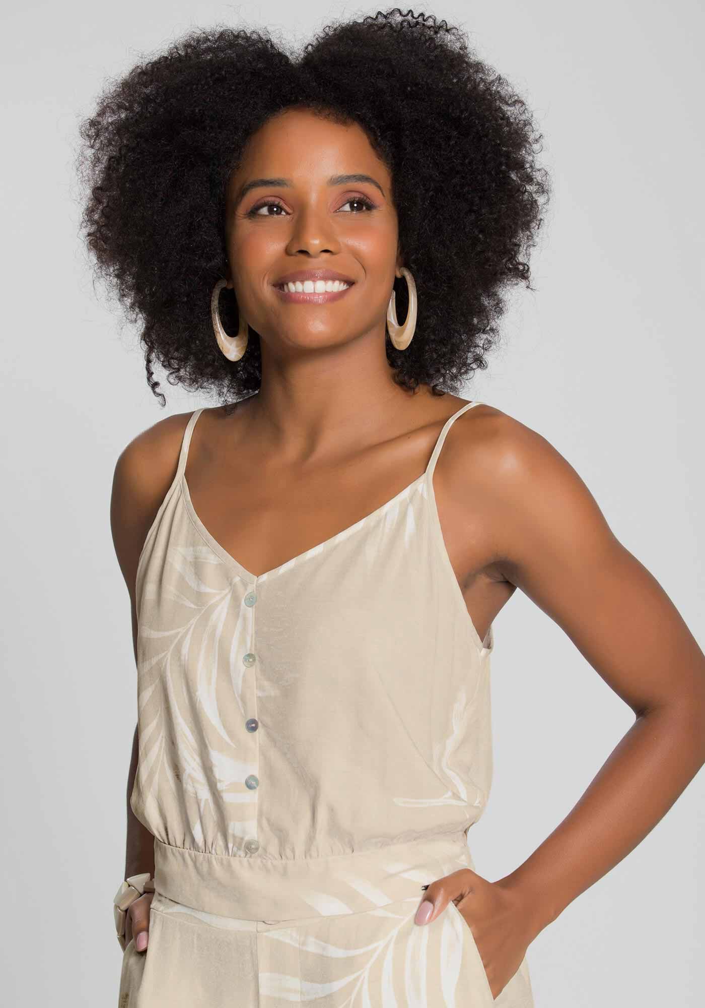 Blusa Cropped Rayon Bali com Bot&otilde;es, BEGE ATACAMA, large.