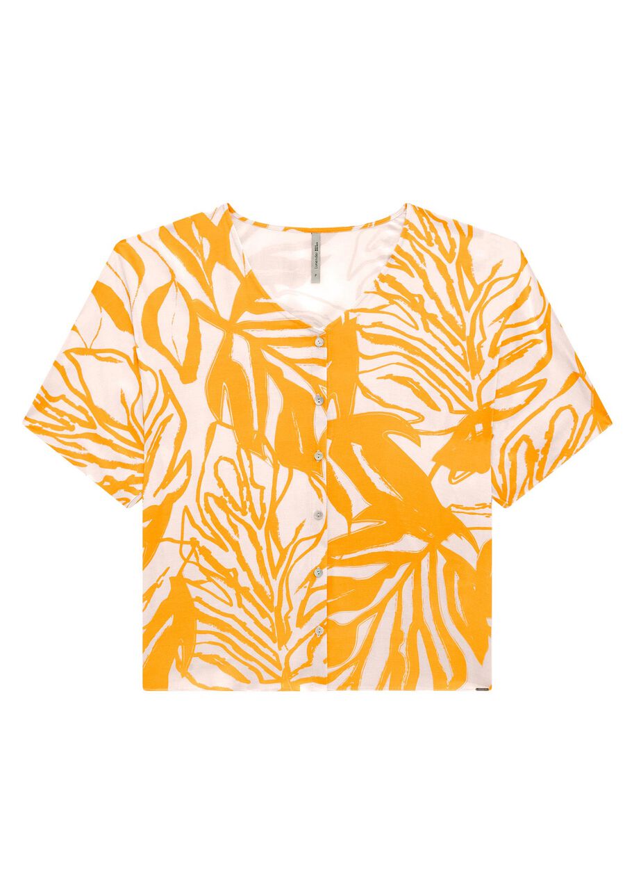 Camisa Manga Curta Plus Size em Viscose Estampada, ERVA DOCE AMARELO. Camisa Manga Curta Plus Size em Viscose Estampada, ERVA DOCE AMARELO, large.