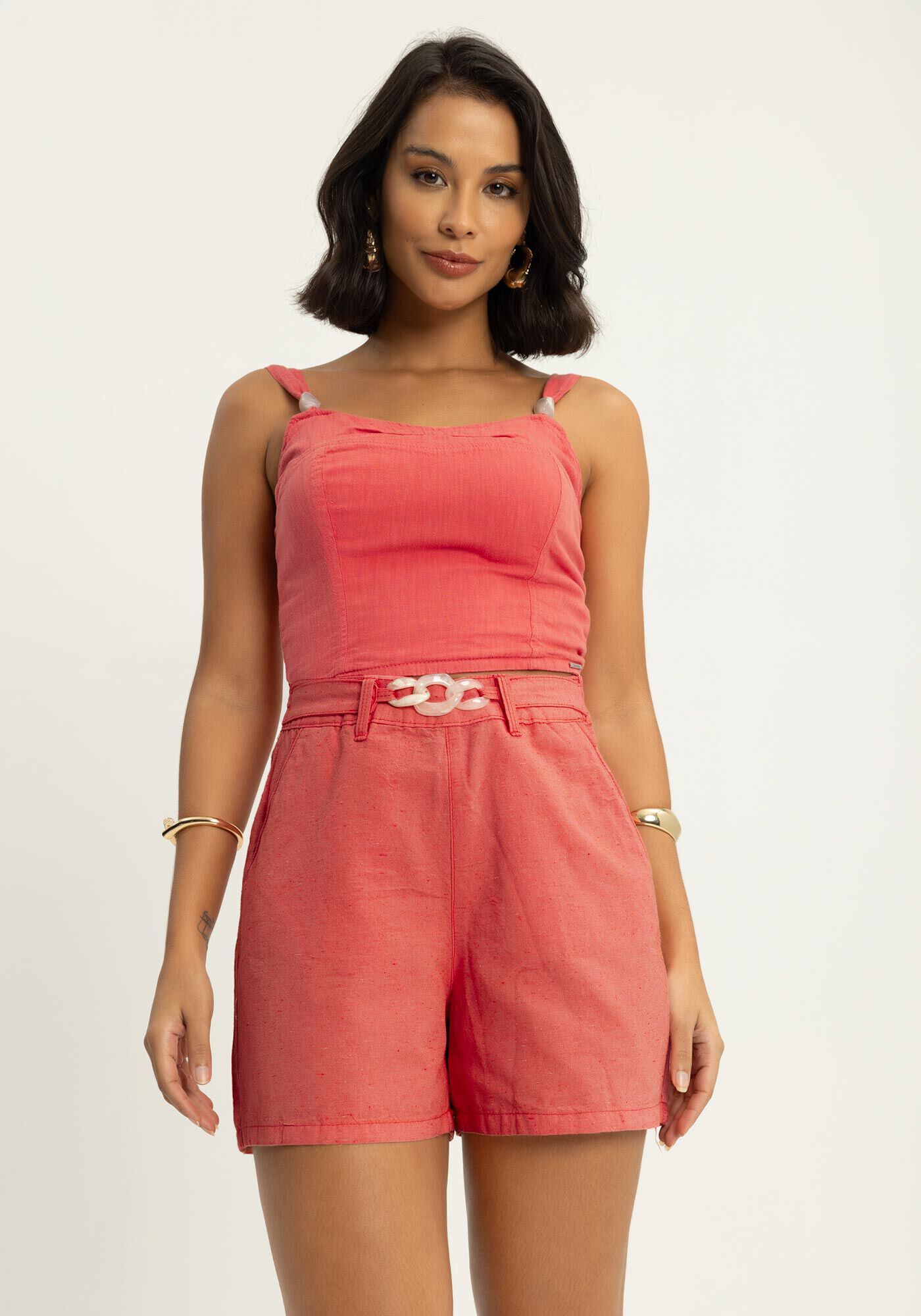 Top De Al&ccedil;as Com El&aacute;stico Nas Costas Em Linho, , large.