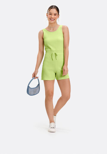 Macaquinho Curto Juvenil De Alças Em Malha Texturizada, VERDE NAMIBIA. Macaquinho Curto Juvenil De Alças Em Malha Texturizada, VERDE NAMIBIA, large.