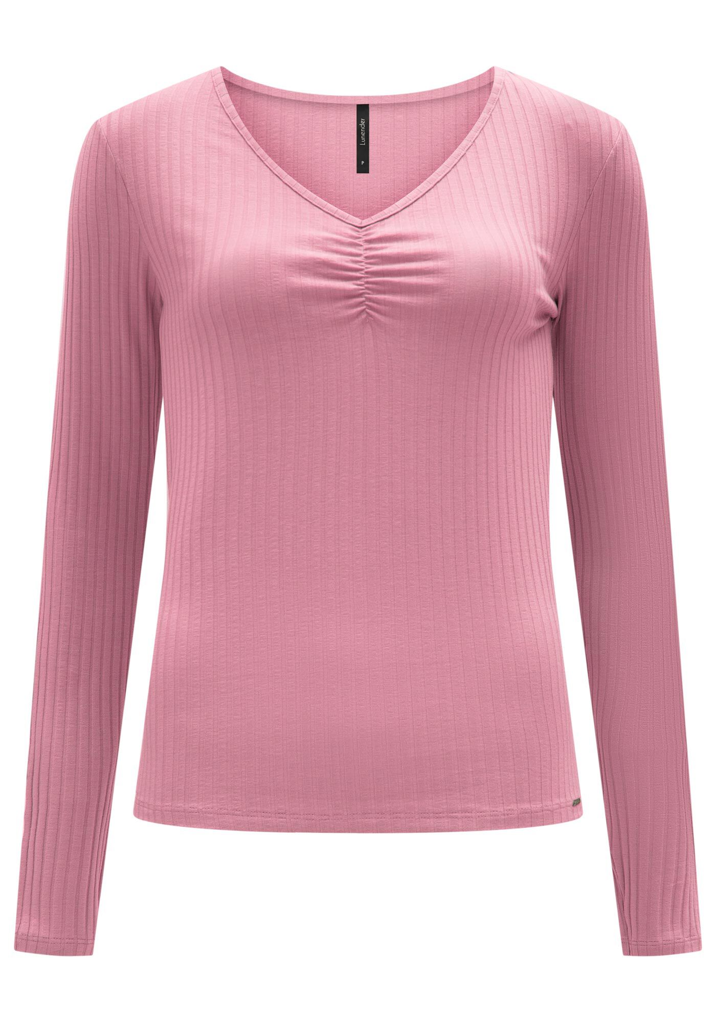 Blusa De Malha Canelada Com Mangas Longas E Decote Em V, , large.