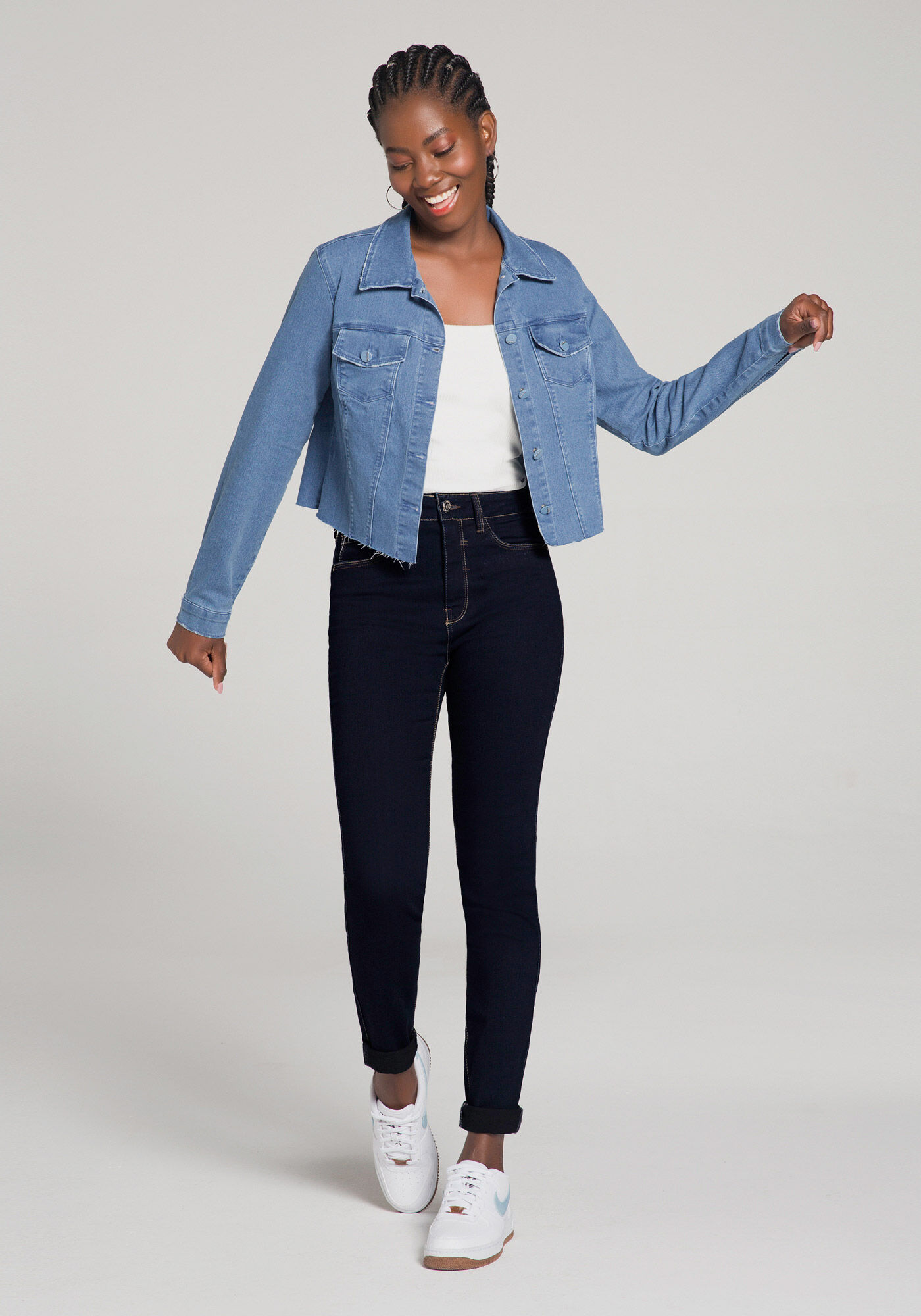Pantacourt com jaqueta jeans sales