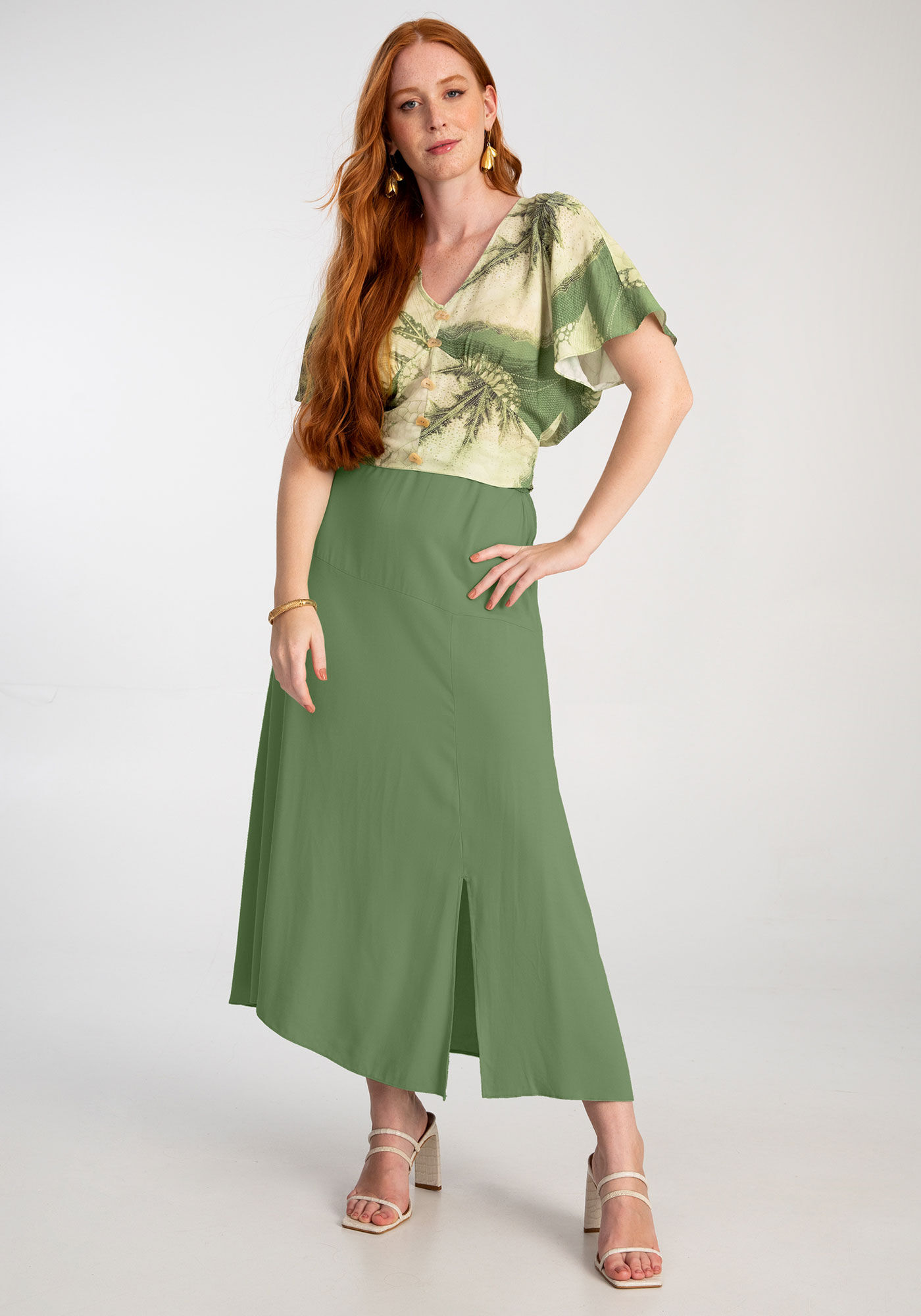 Saia Midi em Viscose com Fenda, , large.
