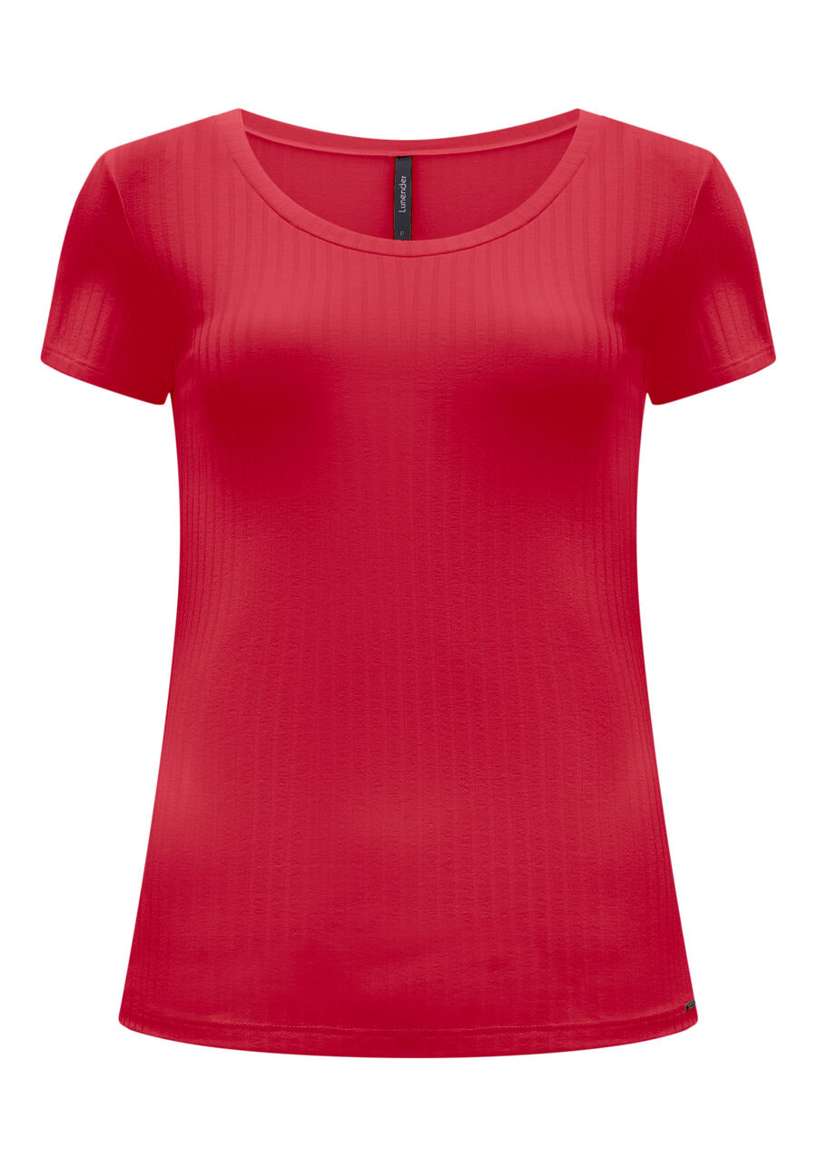 Blusa Em Malha Canelada Com Mangas Curtas E Decote Redondo, . Blusa Em Malha Canelada Com Mangas Curtas E Decote Redondo, , large.
