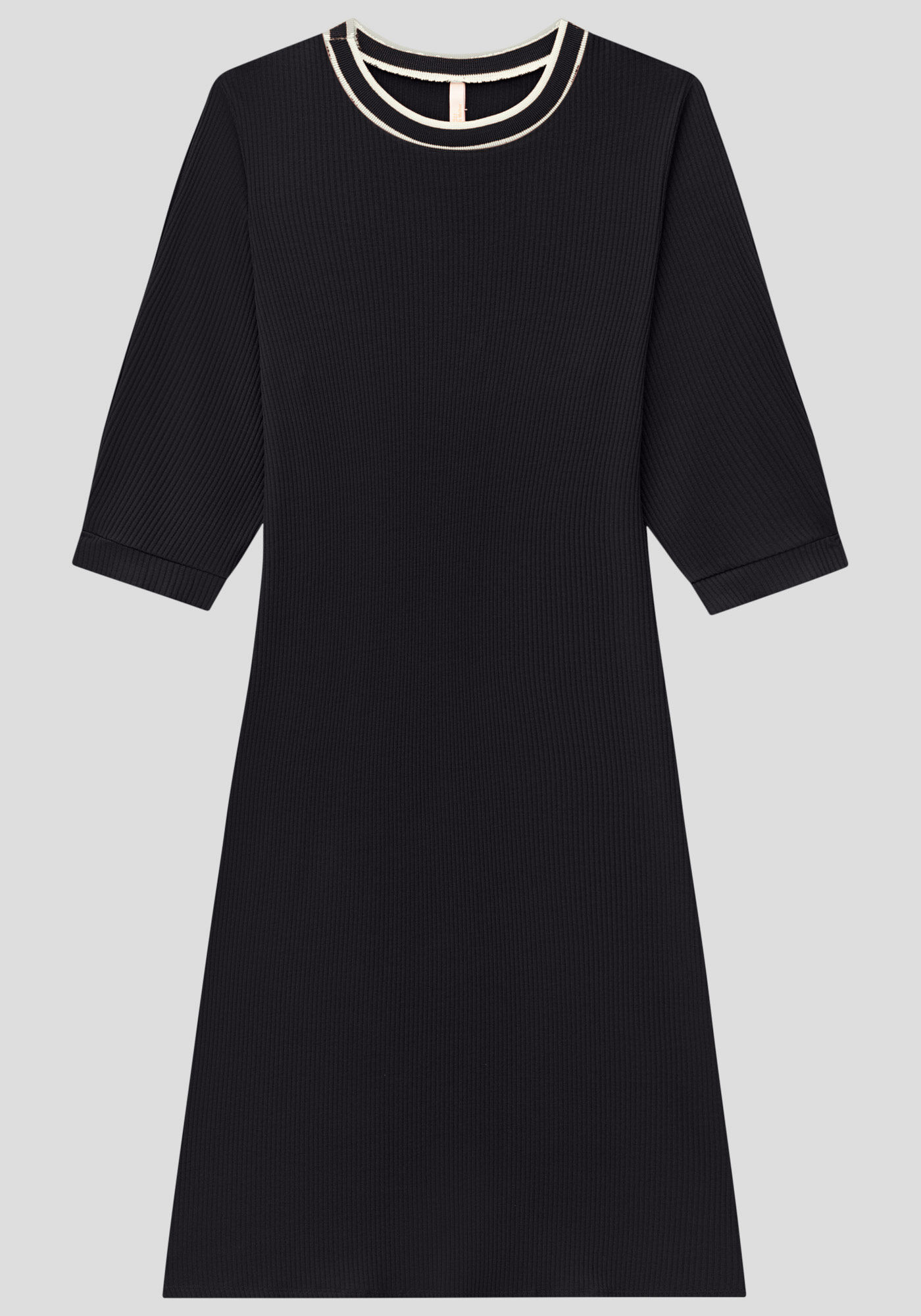 Vestido Midi Plus Size Canelado com Retil&iacute;nea, PRETO REATIVO, large.