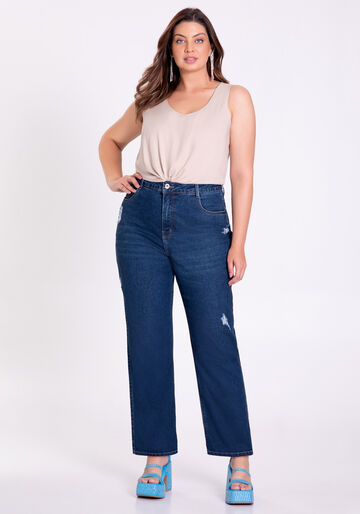 Calça Jeans Reta Plus Size Chapa Barriga, JEANS, large.