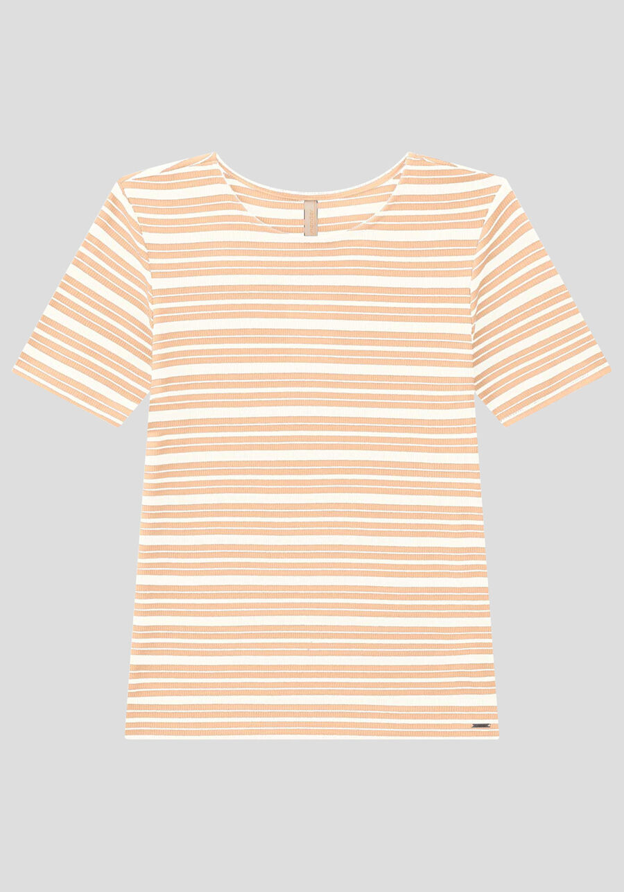 Blusa Manga Curta em Malha Listrada, LARANJA OTONAL. Blusa Manga Curta em Malha Listrada, LARANJA OTONAL, large.