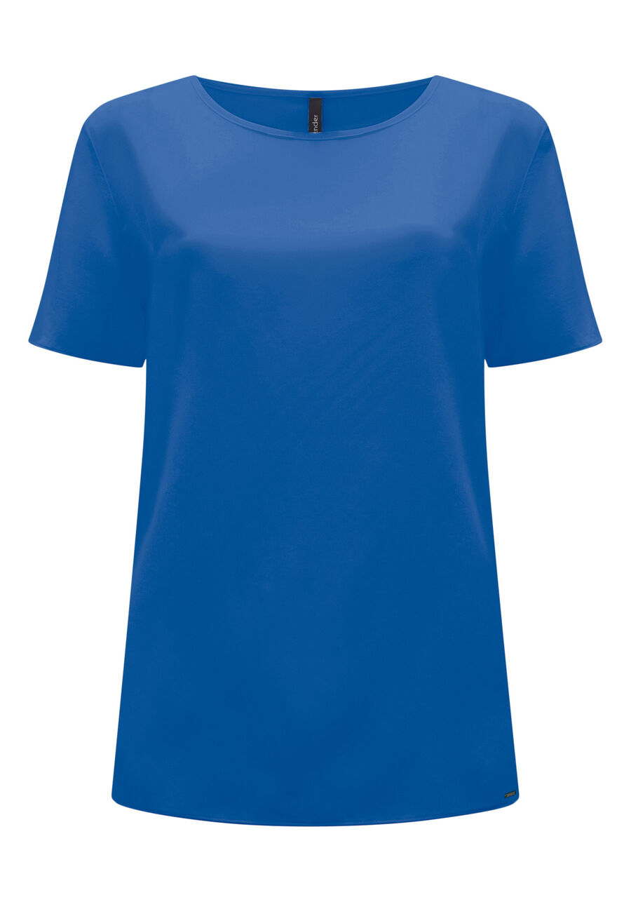 Blusa Lisa Básica De Mangas Curtas Em Tecido Leve, . Blusa Lisa Básica De Mangas Curtas Em Tecido Leve, , large.