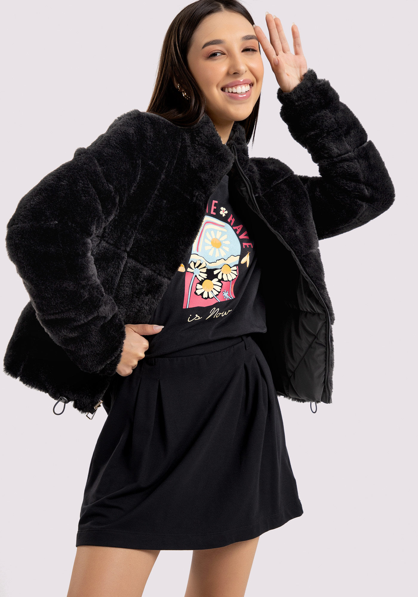 Shorts-Saia Juvenil com Pregas, PRETO REATIVO, large.