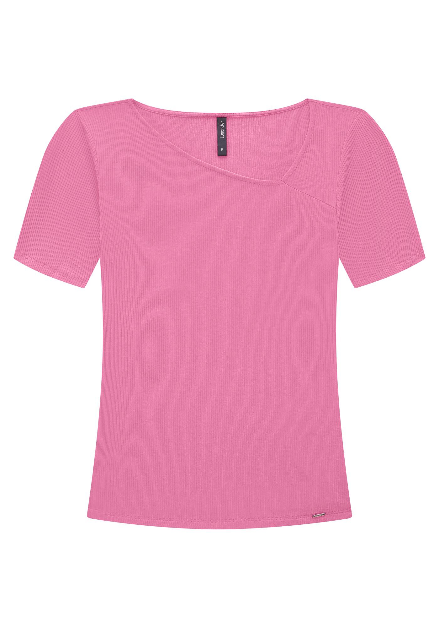Blusa Canelada com Decote Assim&eacute;trico, ROSA ALLURE, large.