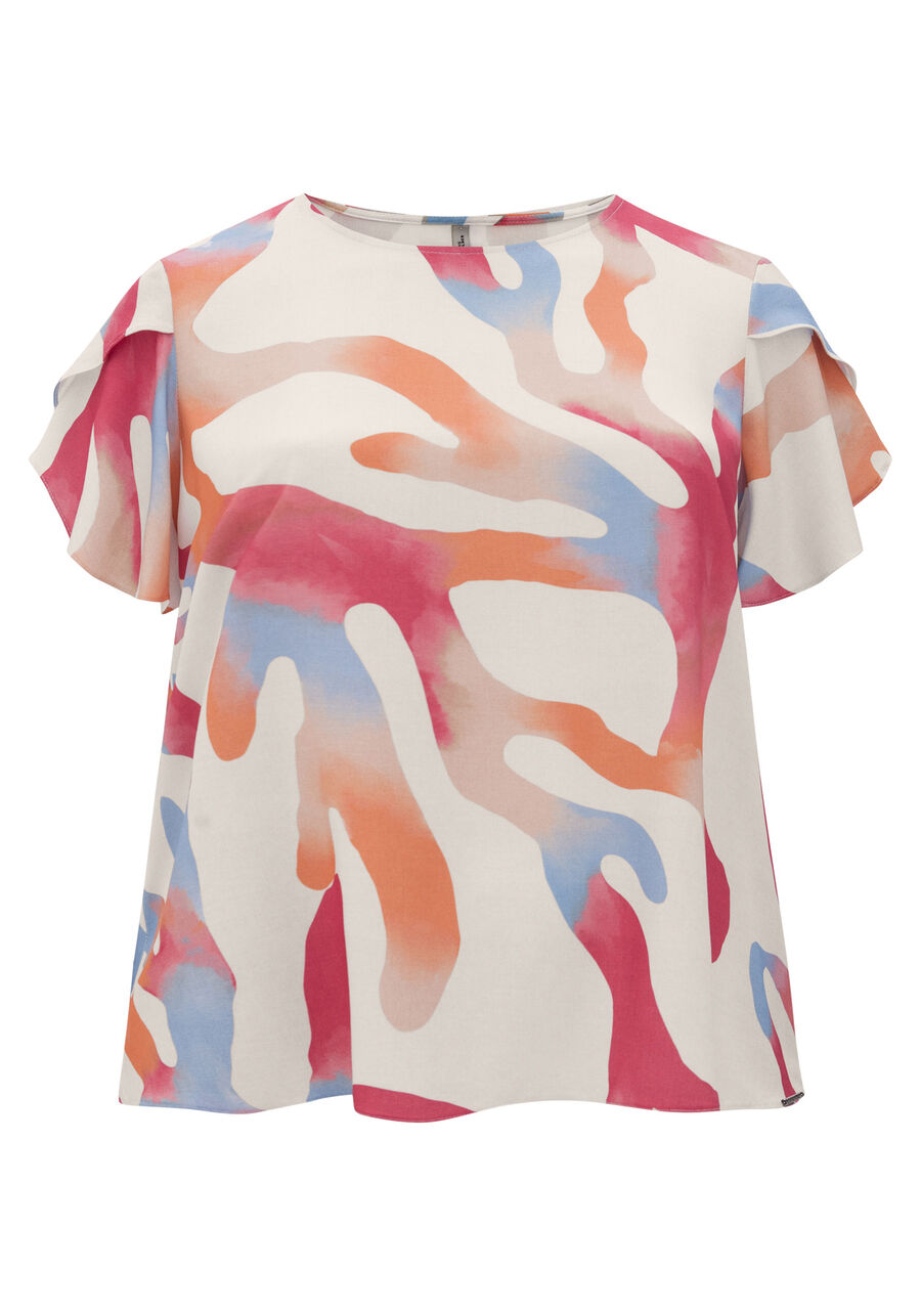 Blusa Fluida Estampada Manga Curta Em Viscose Responsável, . Blusa Fluida Estampada Manga Curta Em Viscose Responsável, , large.