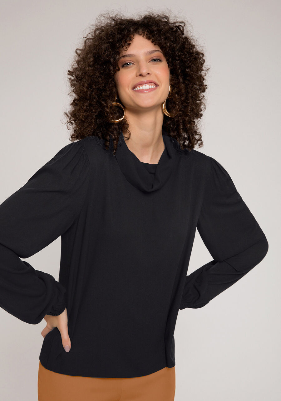 Blusa Ampla em Viscose Gola Alta, . Blusa Ampla em Viscose Gola Alta, , large.