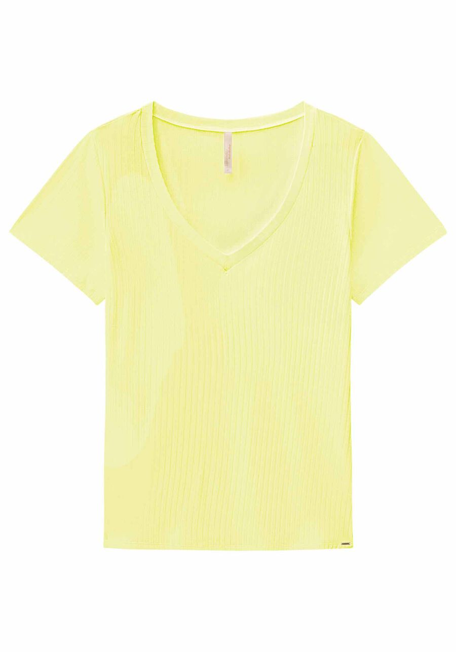 Blusa Básica Em Malha Canelada Com Mangas Curtas E Decote V, . Blusa Básica Em Malha Canelada Com Mangas Curtas E Decote V, , large.