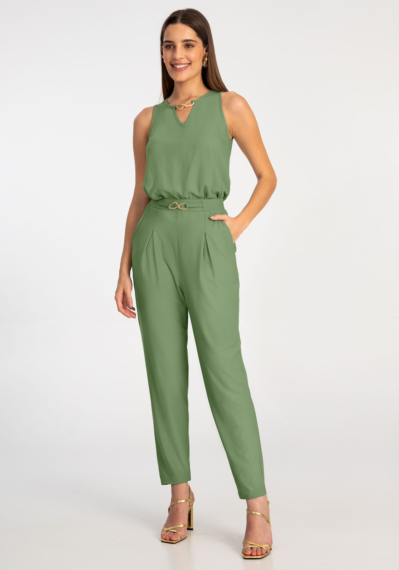 Cal&ccedil;a Alfaiataria com Bolsos e Detalhe C&oacute;s, , large.