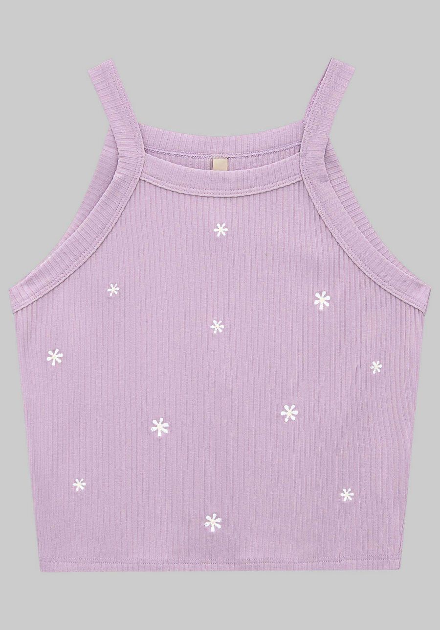 Blusa Cropped Juvenil Canelada com Bordado, LILAS KENLY. Blusa Cropped Juvenil Canelada com Bordado, LILAS KENLY, large.