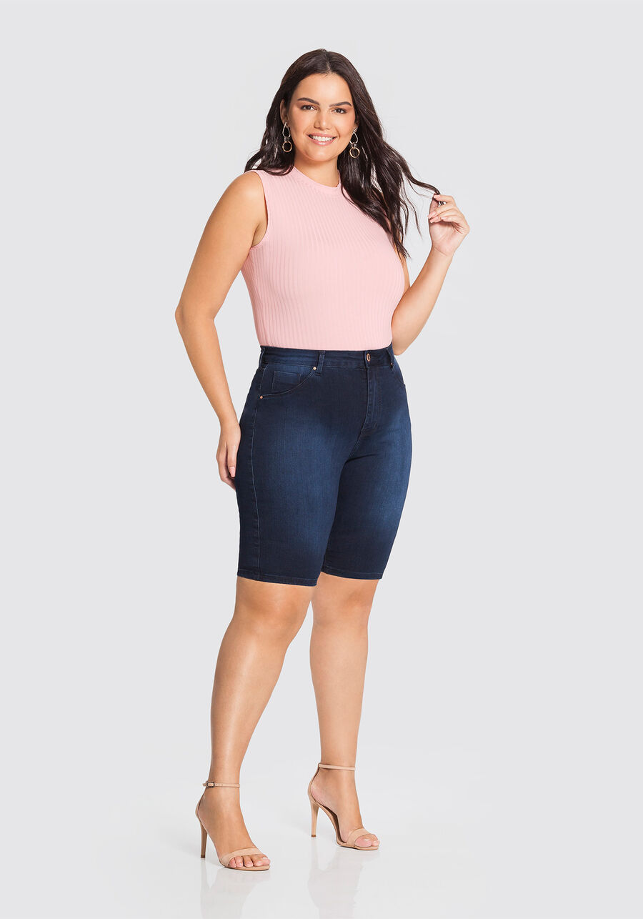 Bermuda Jeans Ciclista Fit For Me Plus Size, JEANS ESCURO, large.