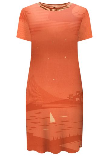 Vestido Curto Estampado Com Retilínea Em Malha, INERCIA LARANJA. Vestido Curto Estampado Com Retilínea Em Malha, INERCIA LARANJA, large.