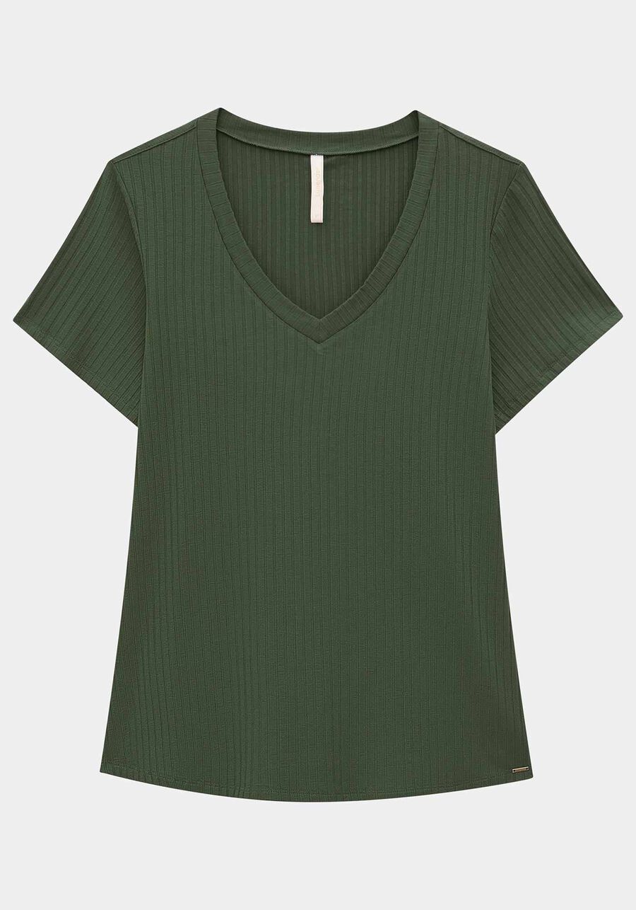 Blusa Básica Em Malha Canelada Com Mangas Curtas E Decote V, . Blusa Básica Em Malha Canelada Com Mangas Curtas E Decote V, , large.