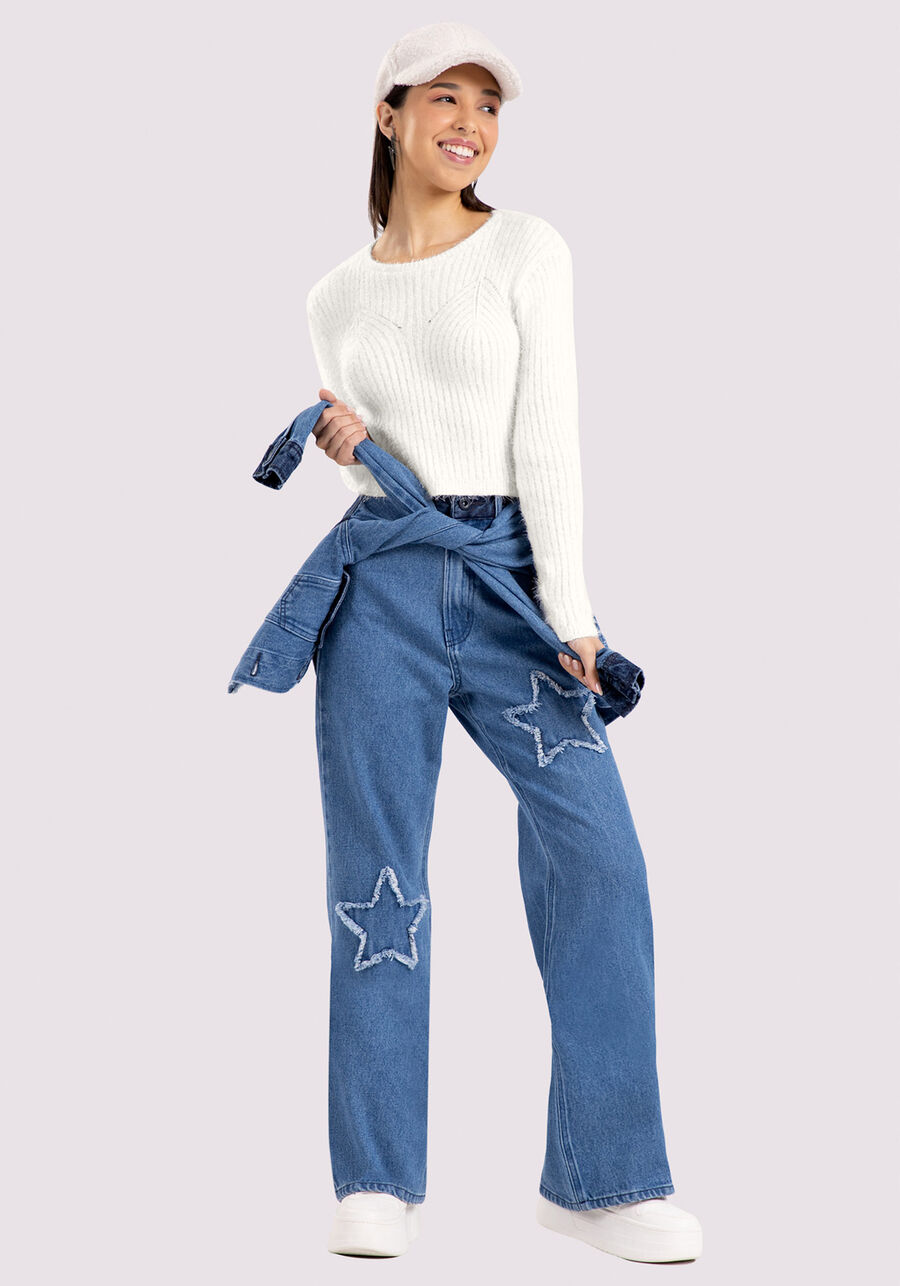 Blusão Juvenil em Tricô Peluciado, BRANCO OFF WHITE. Blusão Juvenil em Tricô Peluciado, BRANCO OFF WHITE, large.