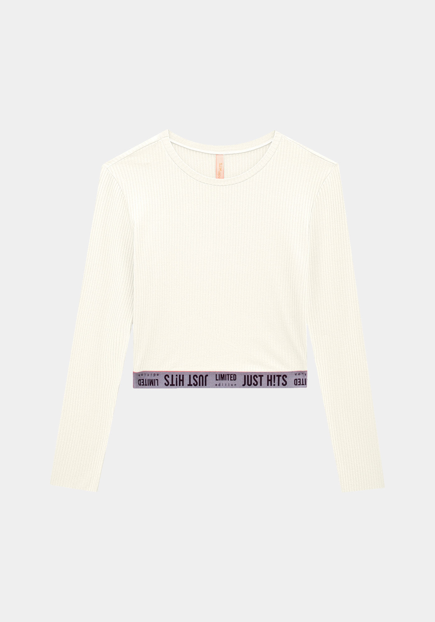 Blusa Cropped Canelada com El&aacute;stico Hits Juvenil, BRANCO OFF WHITE, large.