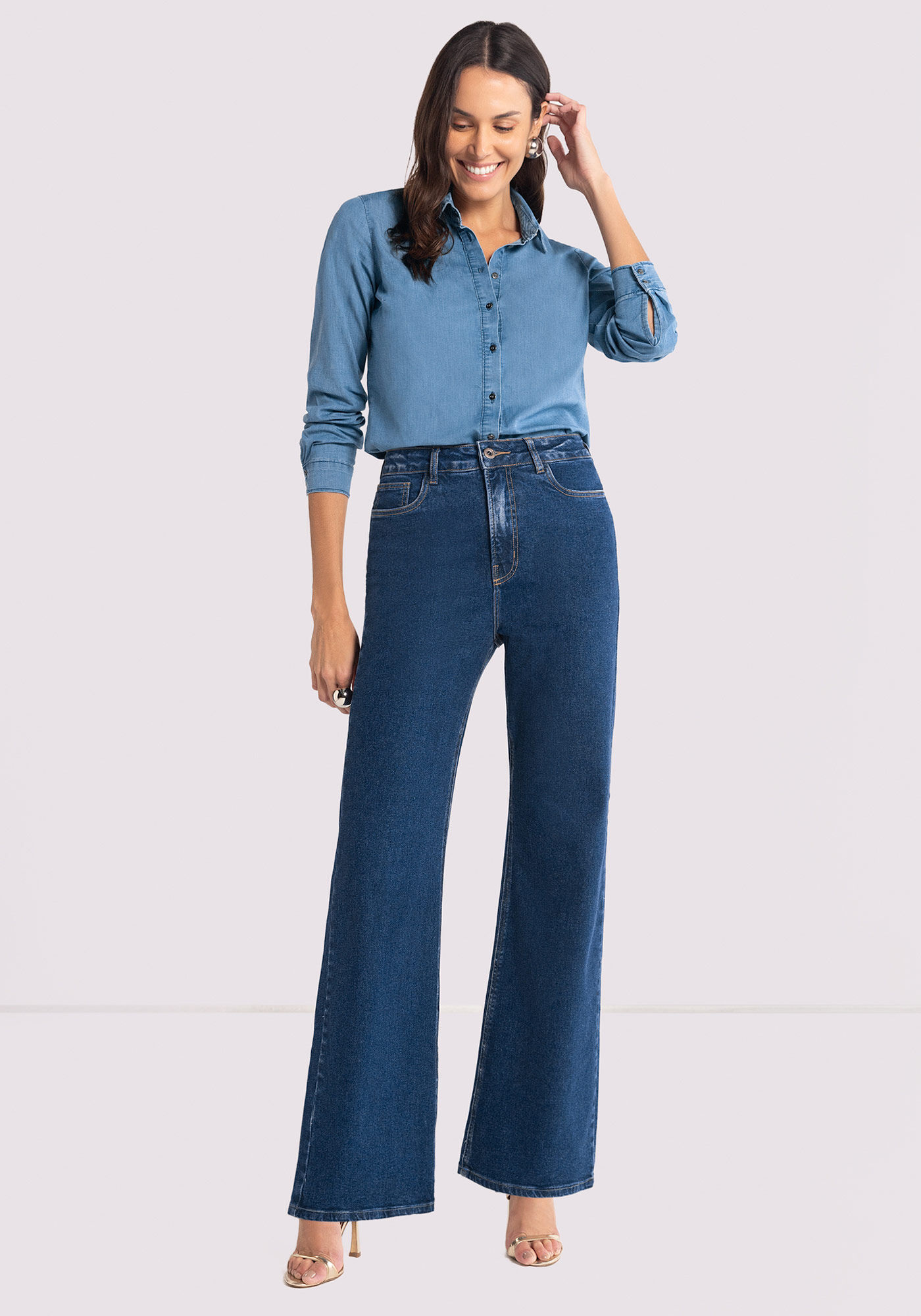 Cal&ccedil;a Jeans Wide Leg Chapa Barriga Cintura Alta, JEANS, large.